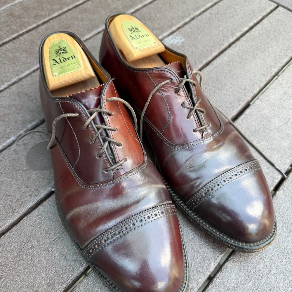 Alden Men's Burgundy/Brown Cap-Toe Blucher Oxfords